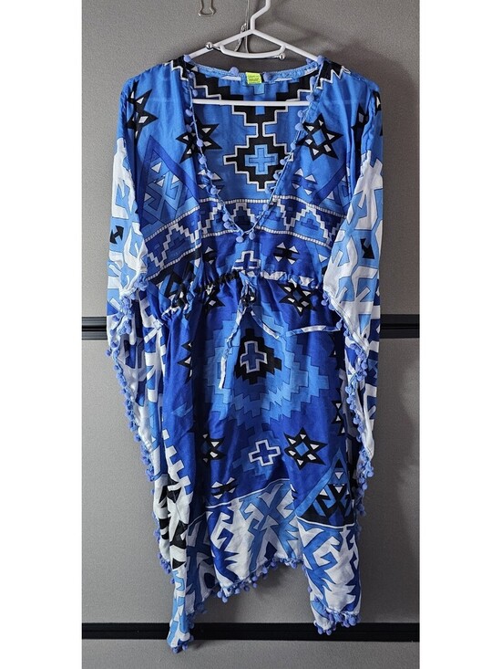 Raj Jackets & Blazers - Raj Blue Geometric Pattern Cotton Dress XL